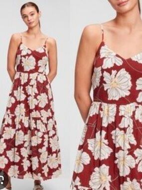 GAP Floral Tiered Maxi Dress in Rust Red